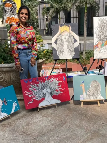An artist at Sublime Fiesta with her collection of empowering, female-centric artworks. Our events showcase a wide range of emerging and established talent.