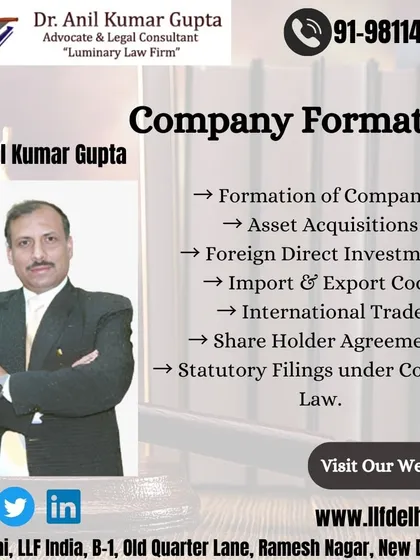 We provide a full range of services necessary for setting up a business in India. This visual reiterates our expertise in company law, covering everything from formation to statutory filings and international trade compliance.
