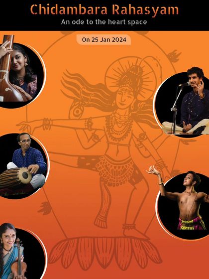 An alternate poster design for 'Chidambara Rahasyam', beautifully illustrating the different artistic elements coming together. It shows the seamless blend of narrative, music, and dance that defines this thematic production.