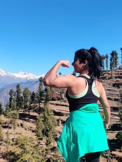 A happy flex while trekking in the mountains of Himachal.