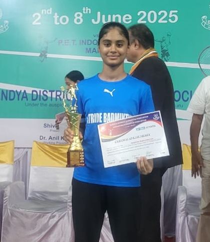 Our athlete, Dhanya Manjunatha, proudly holding her trophy after the state-ranking badminton tournament. Her dedication in our clinic paid off on the court.