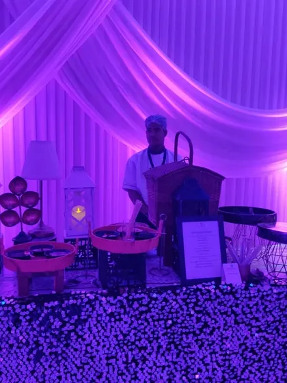 An elegant buffet setup for the Zee Cine Awards VIP lounge. We specialize in creating exclusive, atmospheric dining spaces for artists and sponsors, ensuring the food and decor match the prestige of a major awards ceremony.