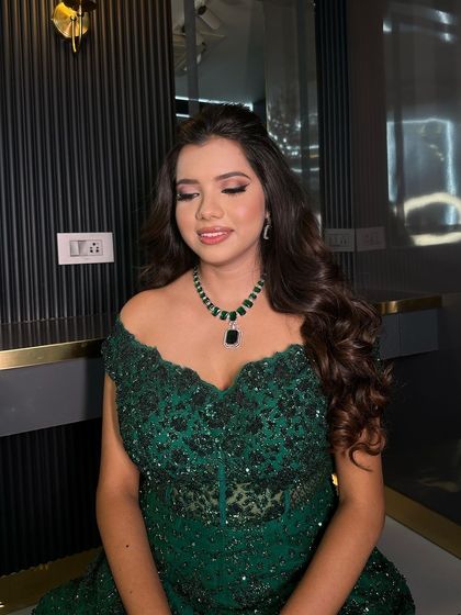 The client looking radiant and confident in her complete ensemble.