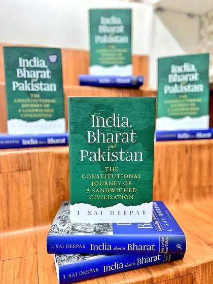 A display of 'India, Bharat and Pakistan' alongside the first volume. The second book challenges the simplistic political explanation for the Two-Nation theory, arguing for its deeper religious and historical roots.