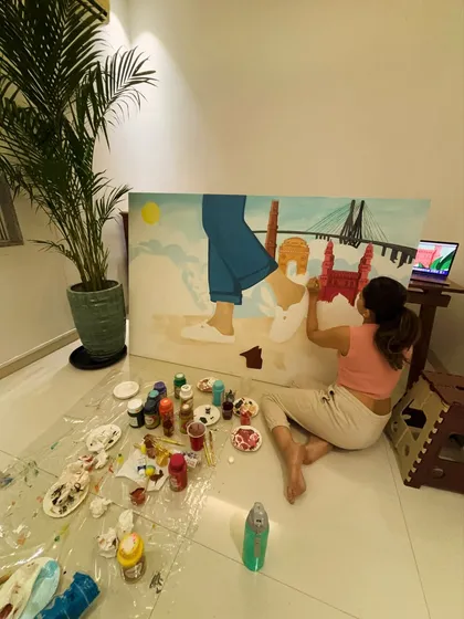 Amidst the chaos of running two businesses, moments like this are my meditation. This is me, working on a large canvas late at night. I teach artists how to build a business without losing the quiet, creative core that made them fall in love with art in the first place.