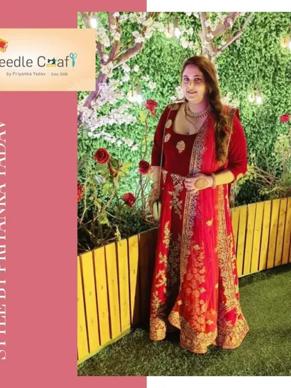 Don't let your bridal lehenga gather dust. We transformed a client's treasured wedding lehenga into this stunning red Anarkali, giving it a new life for many more celebrations.