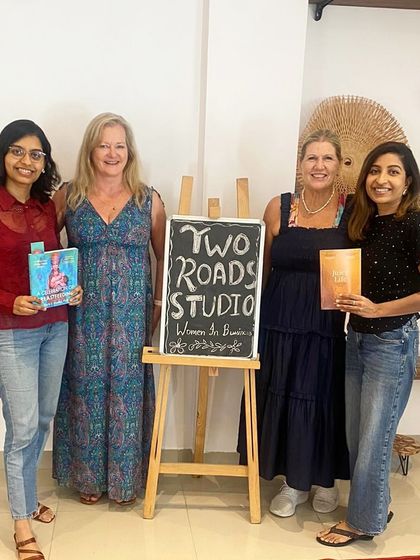 We love connecting with authors. Here, authors Rirusby and Andrea Anstiss visit our studio and gift us their books. Our space is a hub for writers and creatives to meet and share their work.