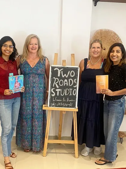 We love connecting with authors. Here, authors Rirusby and Andrea Anstiss visit our studio and gift us their books. Our space is a hub for writers and creatives to meet and share their work.