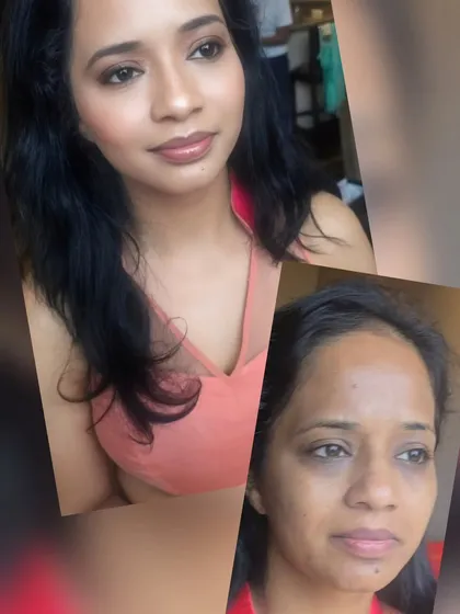 From a bare face to a soft, glowing look. This before-and-after shows how a little makeup can enhance your features for a polished, everyday glam feel.