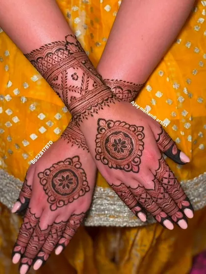 A lovely mandala design on the back of the hands, a popular choice for a modern and chic look.