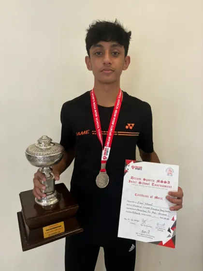 Zehn Masani with his runner-up trophy and medal from the MSSA Interschool Championship. He showed incredible fighting spirit, reaching the final despite a back injury.