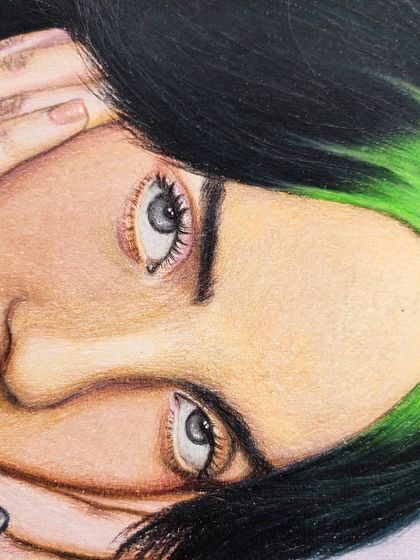 Another close-up of the Billie Eilish piece, this time showing the detail in her eyes and the subtle color variations in her skin tone.