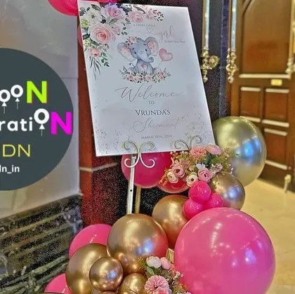 A personalized welcome sign for the "sweet little peanut" baby shower, featuring a cute elephant illustration.