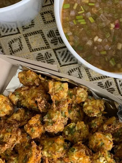 A close-up of the Veg Manchurian with gravy.