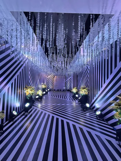 A straight-on view of the striped passage, creating a stunning optical illusion that draws you in.