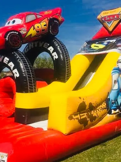 Start your engines for a race-themed party with our Lightning McQueen bouncy castle. This inflatable features the star of 'Cars' and has a fun slide, perfect for little fans who have a need for speed.