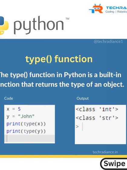 A guide to the built-in `type()` function in Python, which is used to determine the data type of an object.