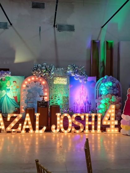 A slightly different angle of the full stage, capturing the magical ambiance created by the lights and decor.