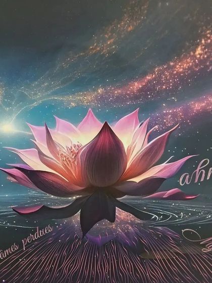 A beautiful lotus artwork from the 'Symbolographie' series, blending spiritual imagery with a cosmic, starry background.