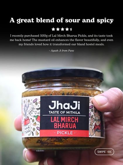 A collection of glowing reviews for our Lal Mirch Bharua Achar, with customers calling it their favourite and a must-try for its authentic, dadi-nani style taste.
