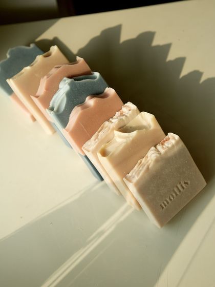 The beautiful shadows cast by a row of my handmade soaps.