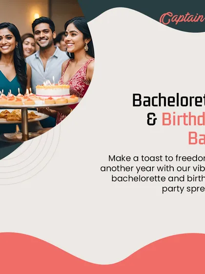 My vibrant bachelorette and birthday party spreads are perfect for making a toast to another year. This image of friends celebrating with cake and snacks captures the fun and excitement of these special occasions.