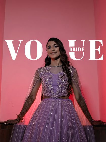 A high-fashion, magazine-style edit with the text "VOGUE BRIDE" over a portrait of the bride.