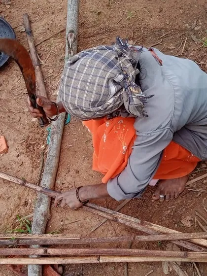 Preparing bamboo for the wattle and daub structure. We equip women with the skills and confidence to take on leadership roles in an industry where their potential is often overlooked.