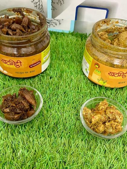 Two of my popular pickles, Lahsun ka Achaar and Amla ka Achaar, as featured by a collaborator. It's great to see them enjoyed so much.