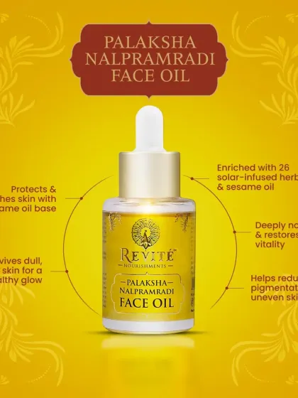 My Palaksha Nalpramradi Face Oil is enriched with 26 solar-infused herbs and sesame oil. It revives dull, tired skin, deeply nourishes, and helps reduce pigmentation for a healthy, even-toned glow.