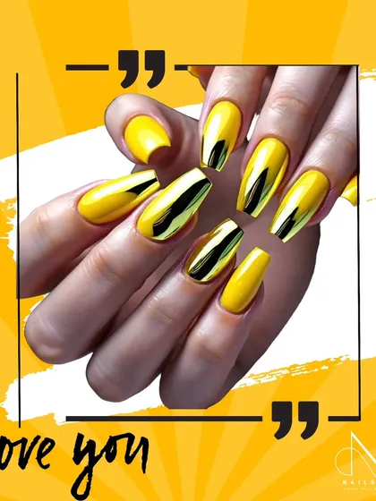 This promotional image showcases our vibrant yellow and gold chrome combination. The contrast between the glossy yellow and the metallic gold creates a bold and unforgettable design.