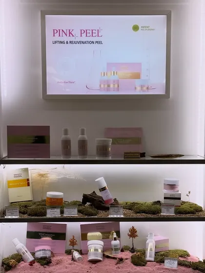 The Pink Peel, a lifting and rejuvenation peel from Theraderm. My training in Seoul covered the unique botanicals and exosomes used in these advanced Korean protocols.