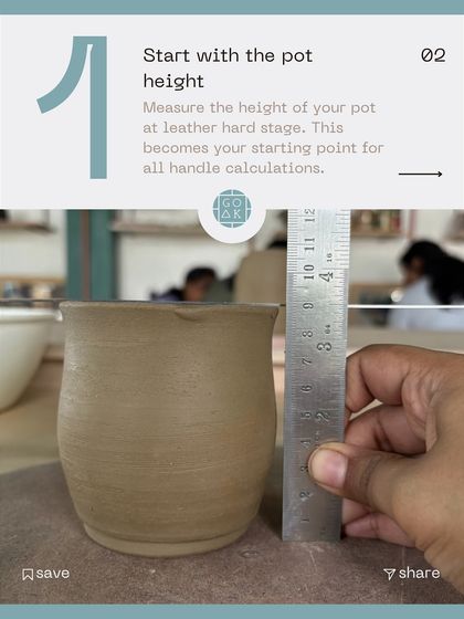 Step 1 of Handle Math: Start with the pot height. Measure your pot at the leather-hard stage to get the starting point for all your handle calculations.
