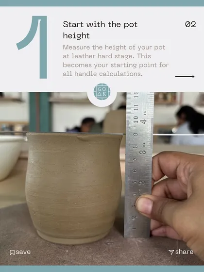 Step 1 of Handle Math: Start with the pot height. Measure your pot at the leather-hard stage to get the starting point for all your handle calculations.