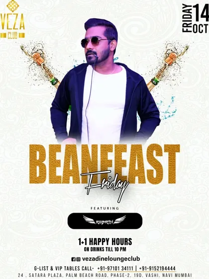 A 'Beanfeast Friday' poster, where I teamed up with DJ Rikiboi for a high-energy night.