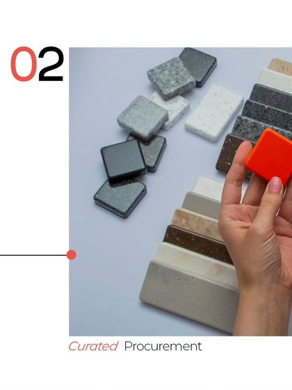 Curated procurement is a critical stage. I guide my clients through material selection, presenting a carefully chosen palette of tiles, finishes, and textures that will define the project's aesthetic.