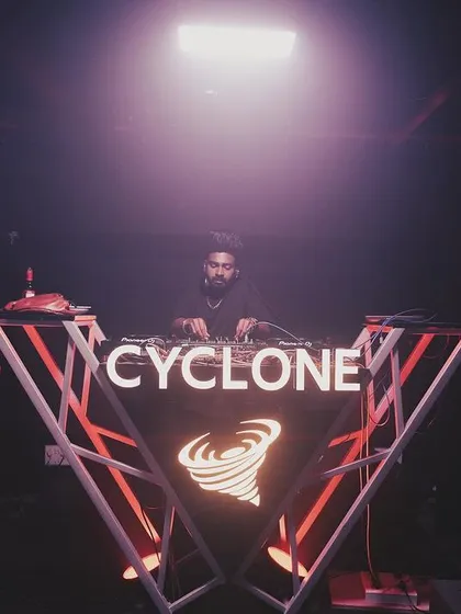 A straight-on shot of me at the unique Cyclone console.