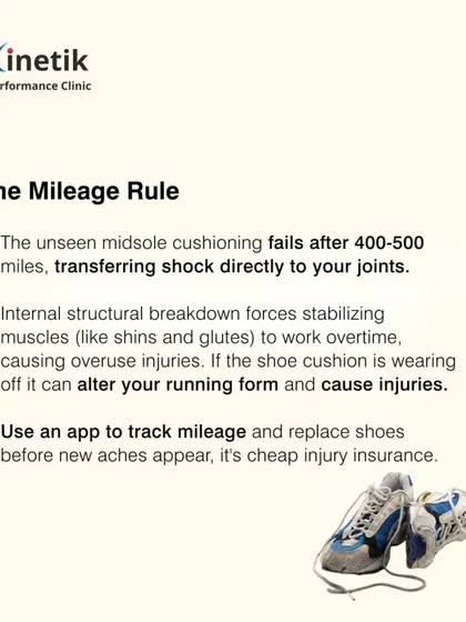 The Mileage Rule for shoes is simple: the midsole cushioning, which you can't see, typically fails after 400-500 miles (about 700-800 km). Running on dead shoes transfers shock directly to your joints, leading to overuse injuries.