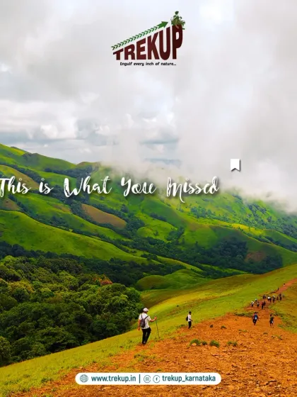 "This is what you missed." A stunning shot of the Netravathi trail winding through the green hills, inviting you to join the next trip.
