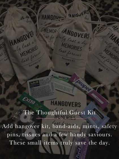 It's the little things that save the day. I prepare thoughtful guest kits with essentials like hangover remedies, band-aids, and mints, anticipating every need so your guests can celebrate without a worry.