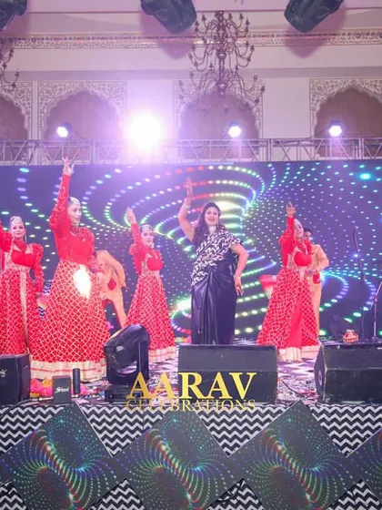 A wide shot of a family performance, showing the scale of the dance number. With a large group of backup dancers, I can make any family performance look like a grand production.