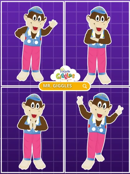 Mr. Giggles in action! From a friendly wave and a confident pose to a respectful namaste, our mascot has a gesture for every occasion, always spreading smiles.