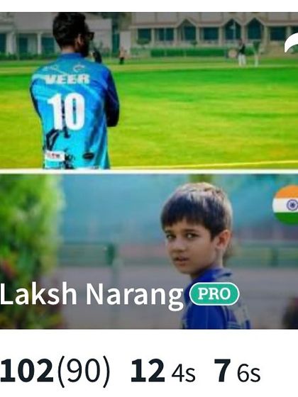 The scorecard celebrating Lakshay Narang's century. 102 runs off 90 balls is a great knock under pressure.