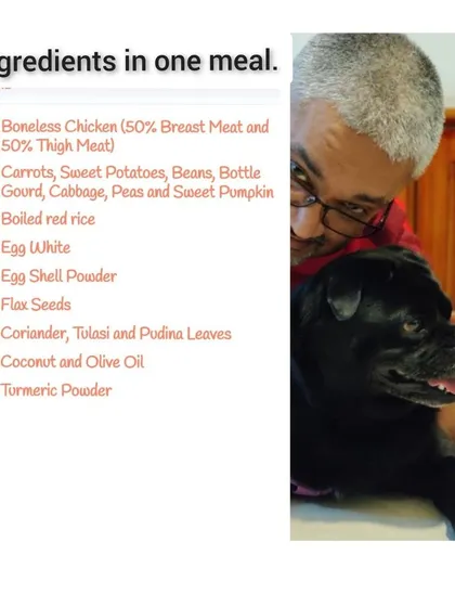 We believe in complete transparency. This is the exact list of human-grade ingredients that go into our meals, from lean proteins and fresh vegetables to natural supplements like flax seeds and turmeric for a healthy coat and joints.