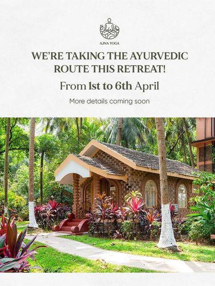 We're taking the Ayurvedic route this retreat. This announcement highlights the beautiful, traditional architecture of our accommodation, nestled in a tropical paradise.