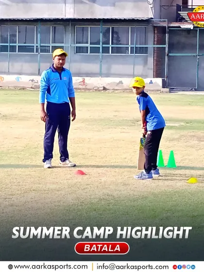 A young batsman gets ready to face a delivery during a drill at the summer camp. We create a supportive environment for players to build confidence.