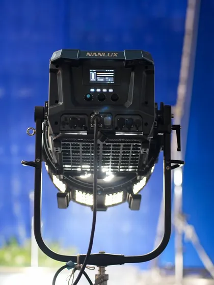 The rear of the Nanlux Evoke 5000B, showing its control interface and all-in-one design, which simplifies setup on set.