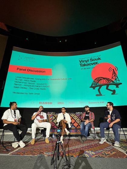 On stage for the panel discussion at Manarat Al Saadiyat in Abu Dhabi. I was there to represent Boxout.fm and share my journey in building a community radio station.