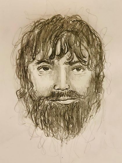 Sometimes I sketch characters from books as I imagine them. This is my interpretation of a character described as 'lank, gaunt, and of indeterminable age', an exercise in bringing words to visual life.