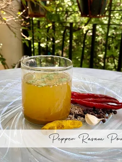 When you need a bit of comfort, my Pepper Rasam Powder is the answer. Just add it to hot water for an instant, warming drink. I make it with pepper, jeera, and other spices that are perfect for soothing a cold or just warming you up on a rainy day.